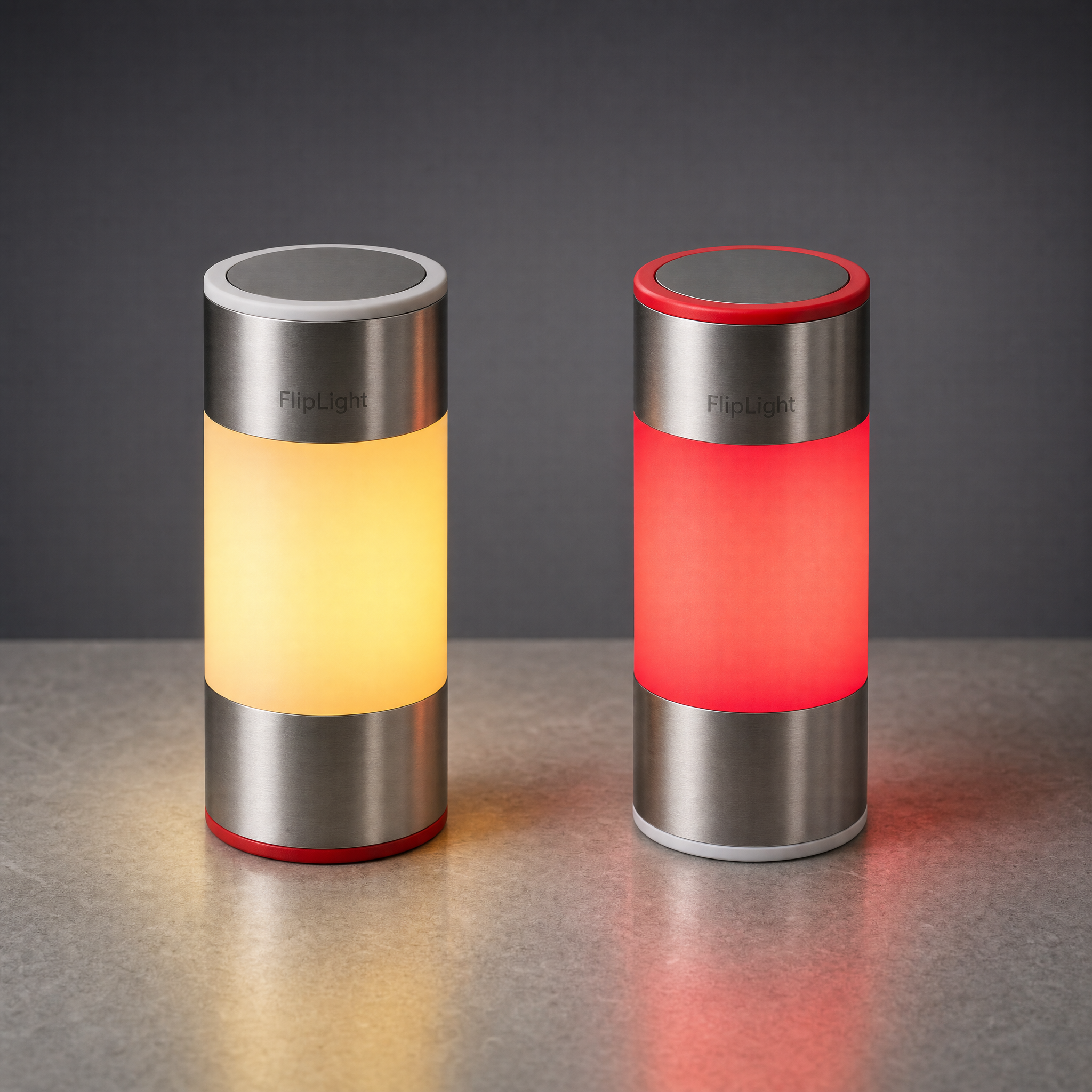 Two FlipLights, one warm amber and one flipped to red